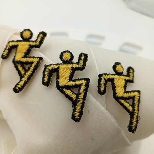 VINTAGE Human running symbol Patches black yellow Embroidered Appliques