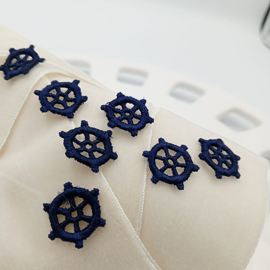 Navy Nautical Ship Wheel Applique Embroidered Vintage Captain's wheel Patches for DIY Sewing Embellishments, Clothing Bags & Decorating