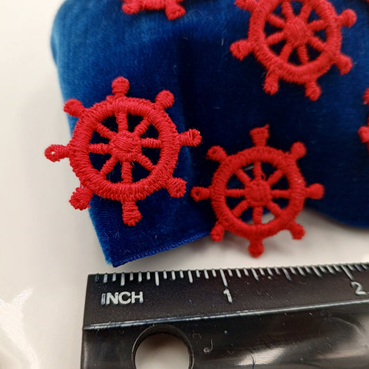 Red Nautical Ship Wheel Applique Embroidered Vintage Captain's wheel Patches for DIY Sewing Embellishments, Clothing Bags & Decorating