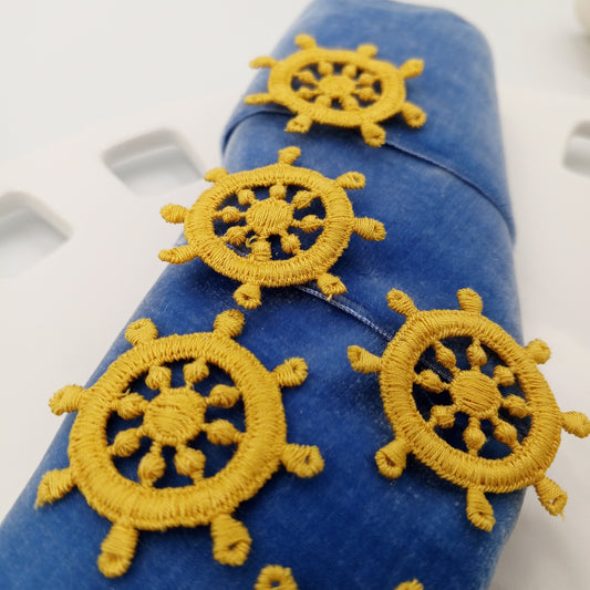 Yellow Nautical Ship Wheel Applique Embroidered Vintage Captain's wheel Patches for DIY Sewing Embellishments, Clothing Bags & Decorating