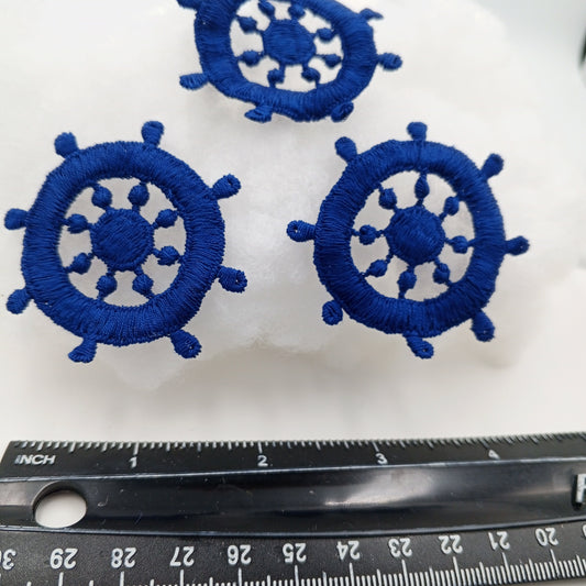 Navy blue Nautical Ship Wheel Applique Embroidered Vintage Captain's wheel Patches for DIY Sewing Embellishments, Clothing Bags & Decorating