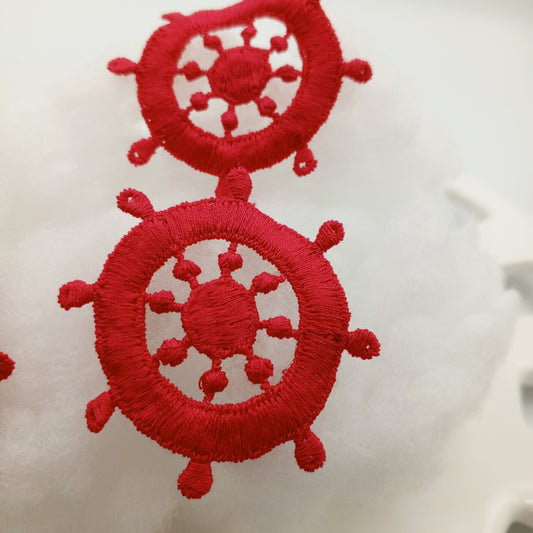 Red Nautical Ship Wheel Applique Embroidered Vintage Captain's wheel Patches for DIY Sewing Embellishments, Clothing Bags & Decorating
