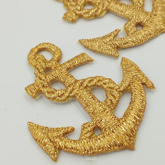 Metallic gold Iron on Anchor Decorative Patch Nautical Embroidered Retro Vintage Classic Sailor Anchor Applique Motif Embroidery