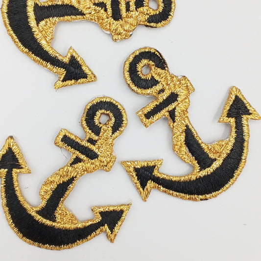 Metallic gold black Iron on Anchor Decorative Patch Nautical Embroidered Retro Vintage Classic Sailor Anchor Applique Motif Embroidery
