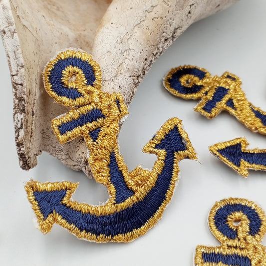 Metallic gold navy Iron on Anchor Decorative Patch Nautical Embroidered Retro Vintage Classic Sailor Anchor Applique Motif Embroidery