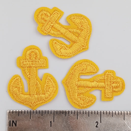 Yellow Iron on Anchor Decorative Patch Nautical Embroidered Retro Vintage Classic Sailor Anchor Applique Motif Embroidery for Embellishments