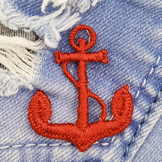 Red Anchor Decorative Patch Nautical Embroidered Retro Vintage Classic Sailor Anchor Applique Motif Embroidery for Embellishments