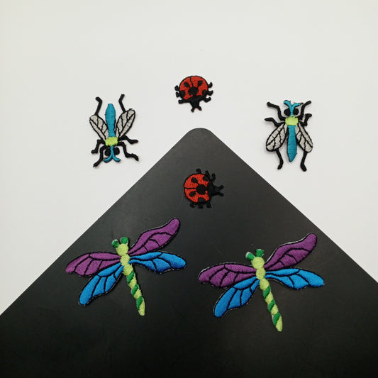 6pcs Lovely Red Ladybug Iron-on, Majestic Purple Blue Dragonfly Patches, Swift Pesky Fly Iron-on Insect Appliques Decorative Patch Set #527