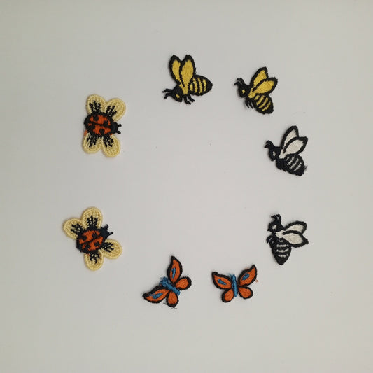 8pcs Buzzy Bumble Bee Patch Set Lovely Ladybug Springtime Butterfly Applique Vintage Collection Embroidered Embellishments #531