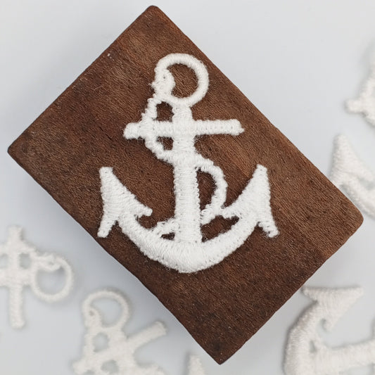 White Anchor Decorative Patch Nautical Embroidered Retro Vintage Classic Sailor Anchor Applique Motif Embroidery for Embellishments