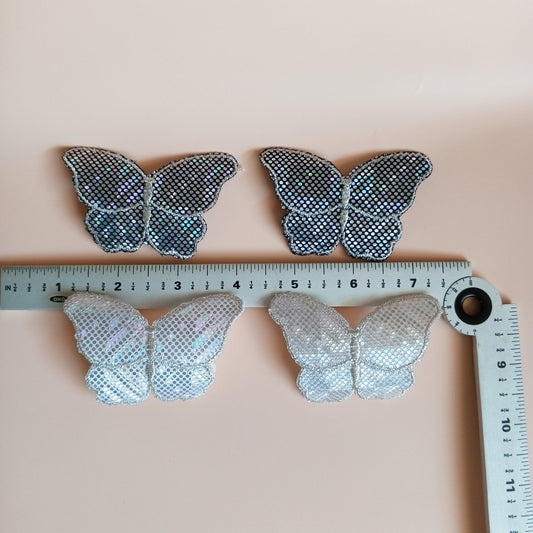 4pcs Silver Black and White Butterfly Patches Iron On Appliques Shimmering Sequin Hologram Butterflies Embroidered Decorative Patches #528