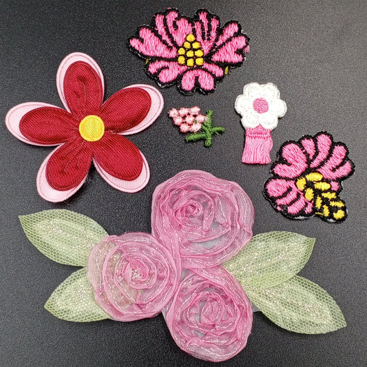 Fuchsia Pink Vintage Applique Patches Flower Plum Pink Embroidered Patches for DIY sewing and crafting projects 1004