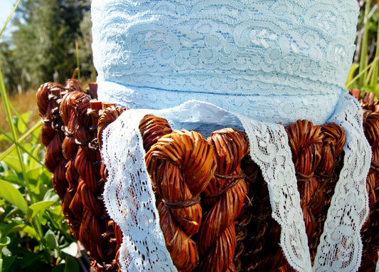 Light Blue Floral Scalloped Stretch Lace Trim 1⅛" wide