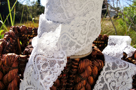 2½" wide Elegant Floral Light Grey Stretch Lace Trim