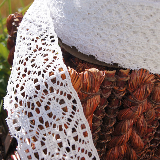 Cluny Lace Trim White Classic Wheel Motifs Vintage 2½ " wide