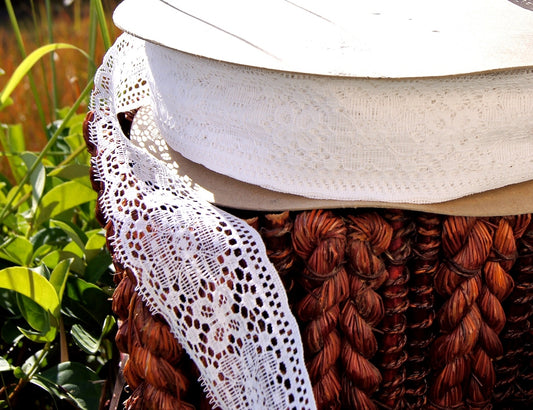 White Floral Picot Edge Lace Trim 2⅜"" wide