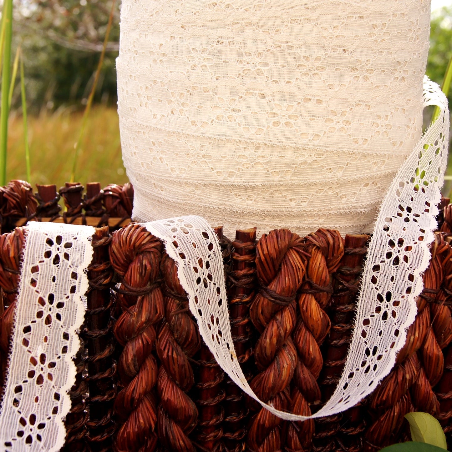 1¼" wide Scalloped Off White Eyelet Lace Edging