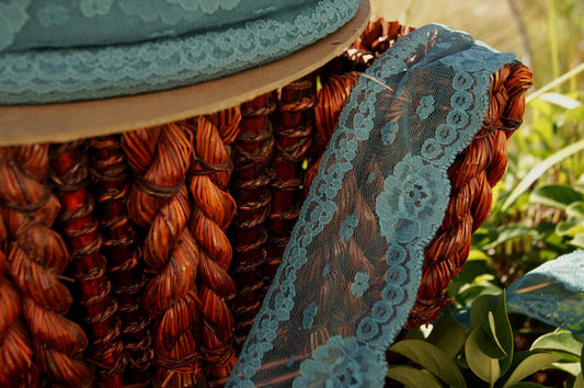 Teal Floral Scalloped Lace Trim 2⅜" wide