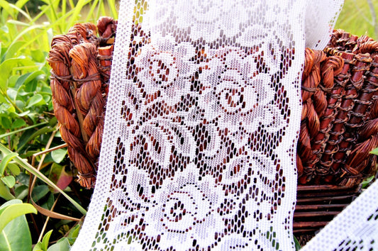 Pure White Rose Wide Lace Trim