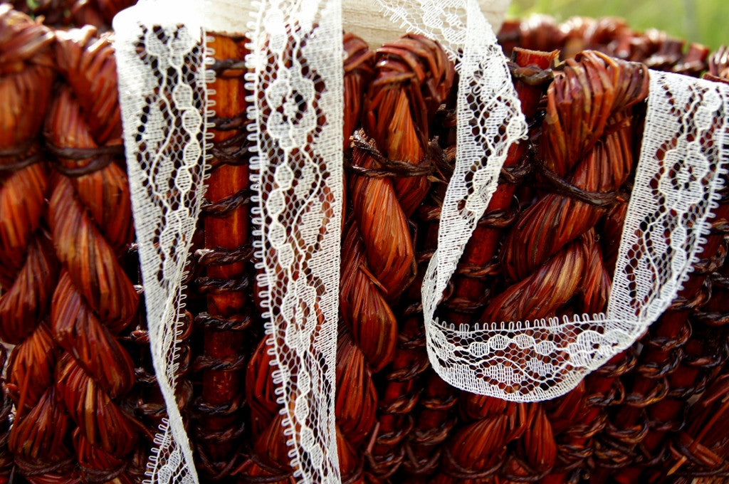 Picot Edge Floral Lace Trim Off White