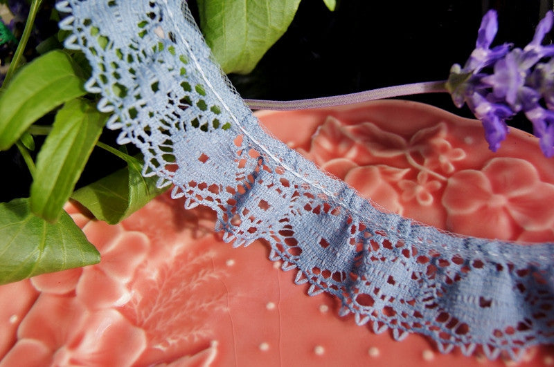 Blue Cluny Ruffled Lace Edging
