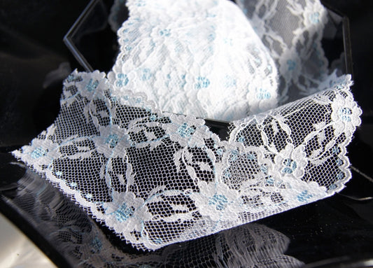 Heaven Blue Crisscross Floral White Lace Trim