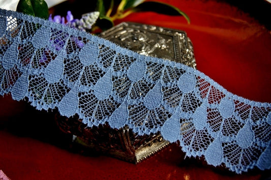 Stone Blue Semi-Stiff Raindrops Lace Trim