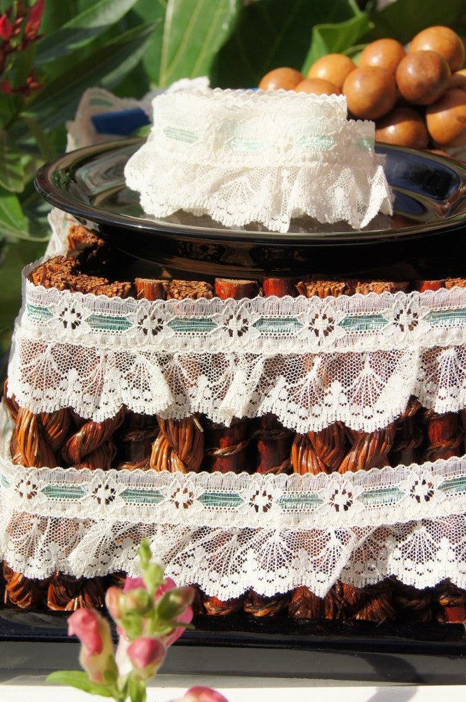 Mint Ivory Floral Scalloped Ruffle Lace Trim