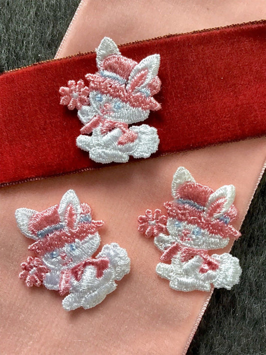 Easter Pink Blue and White Vintage Applique Sew-on Bunny Patch #5003