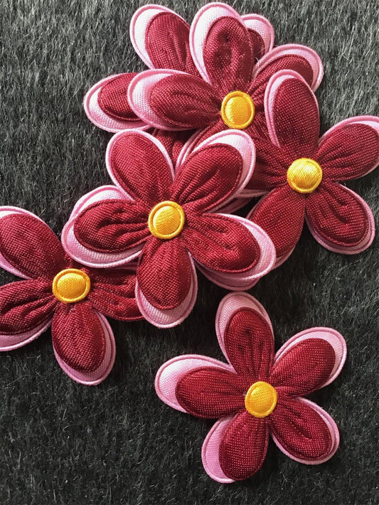 Vintage Red Pink Flower Layered Floral Applique #5010