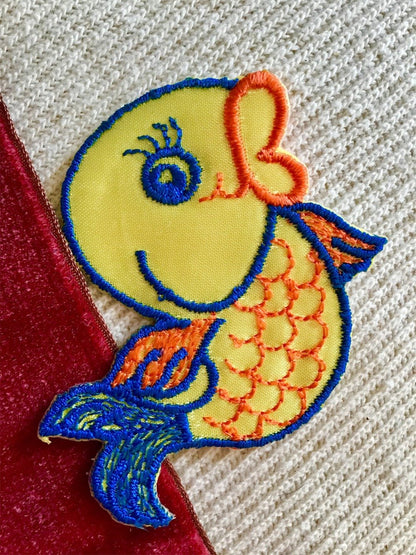 Vintage Iron-on Orange Blue Yellow Fish Applique Patches #5026