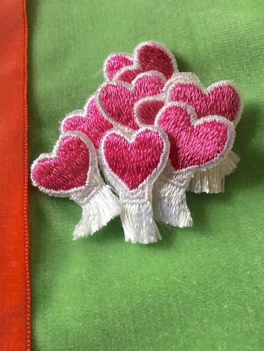 Vintage Pink White Heart Iron-on Embroidered Applique Patches #5036