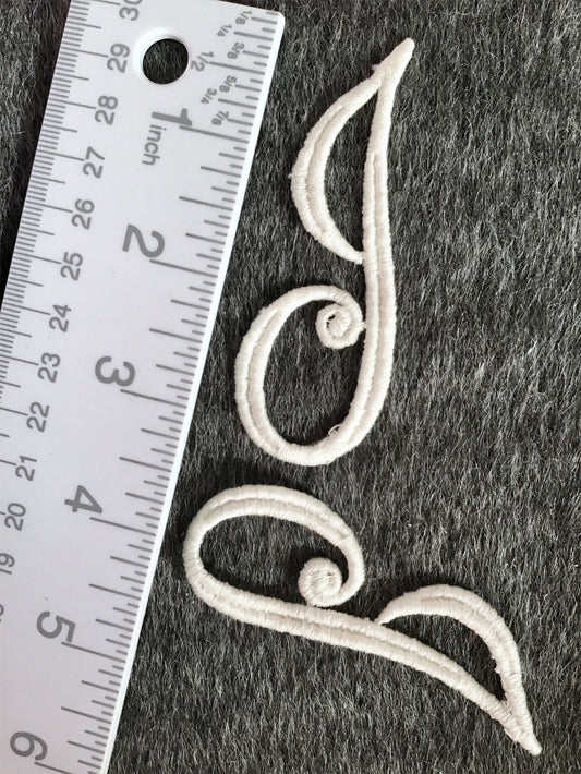 Vintage Venise White Cursive Letter J Decorative Embroidery Patch #5041