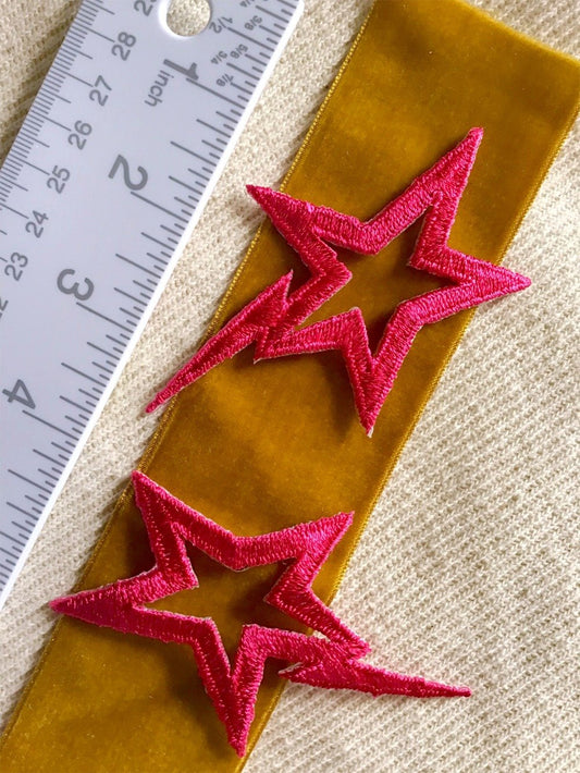 Vintage Hot Pink Electric Star Iron-on Embroidery Patch #5044