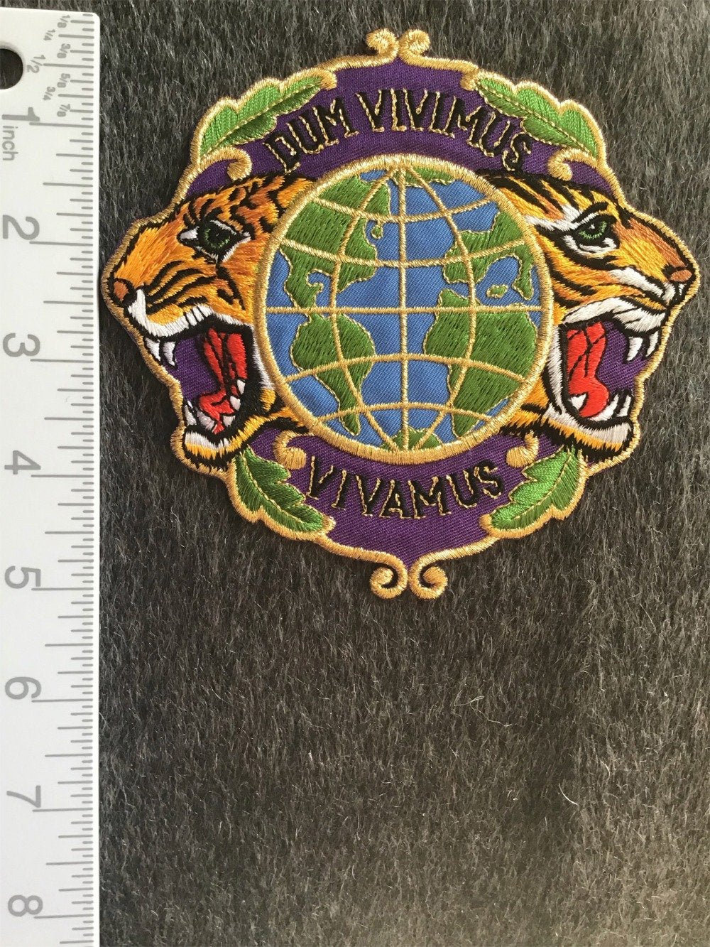 Vintage Metallic Gold Tiger Globe Purpe Embroidered Iron-on Applique Patch #5053
