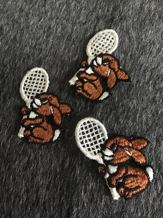 Vintage Tennis Racket Brown Bunny Decorative Applique Patches #5055