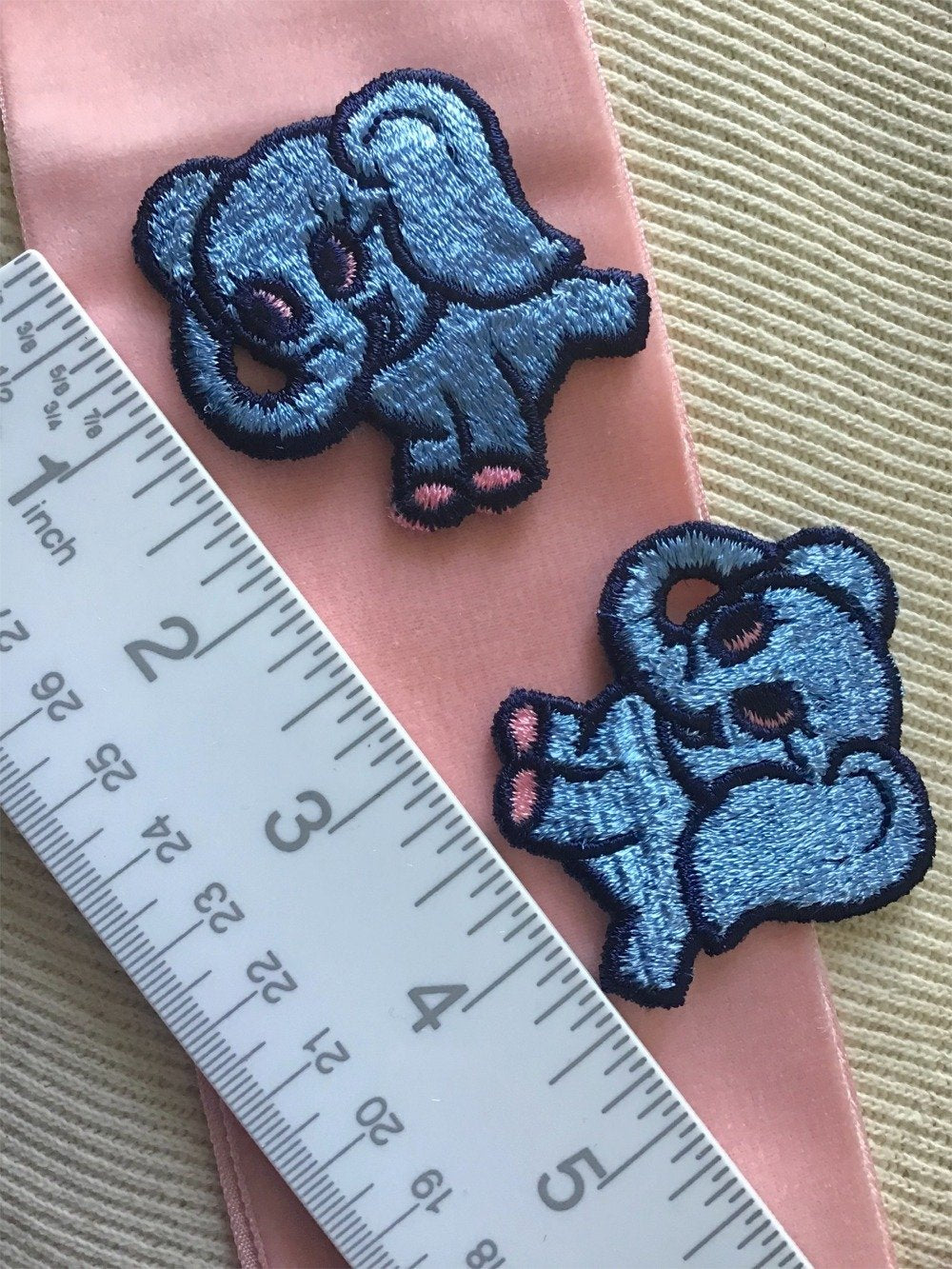 Pink Blue Elephant Embroidery Vintage Decorative Patch #5059