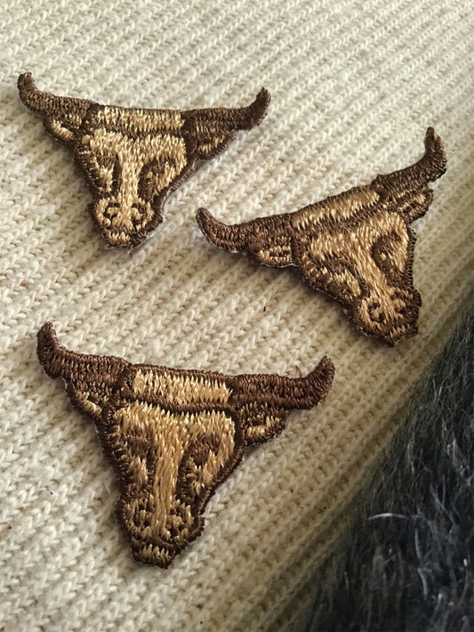 Vintage Brown Embroidered Bull Iron-on Applique Patches #5070