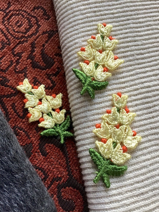 Vintage Orange Yellow Tulips Embroidery Floral Applique Patches #5077