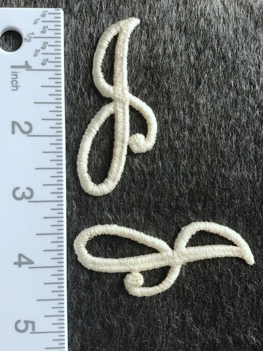 Applique Venise Vintage White Lowercase Cursive 'j' Decorative Embroidery Sewing Patch #5083