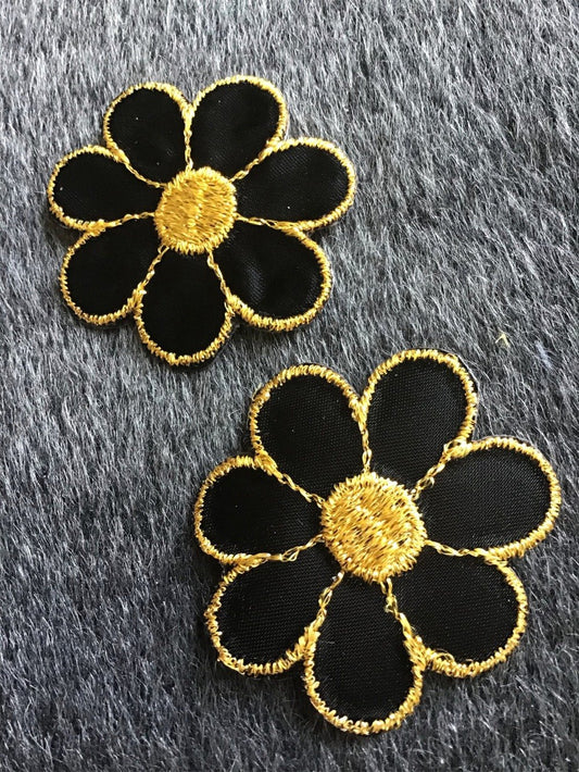 Vintage Metallic Gold Black Flower Decorative Iron-on Embroidery Applique Patches #5089