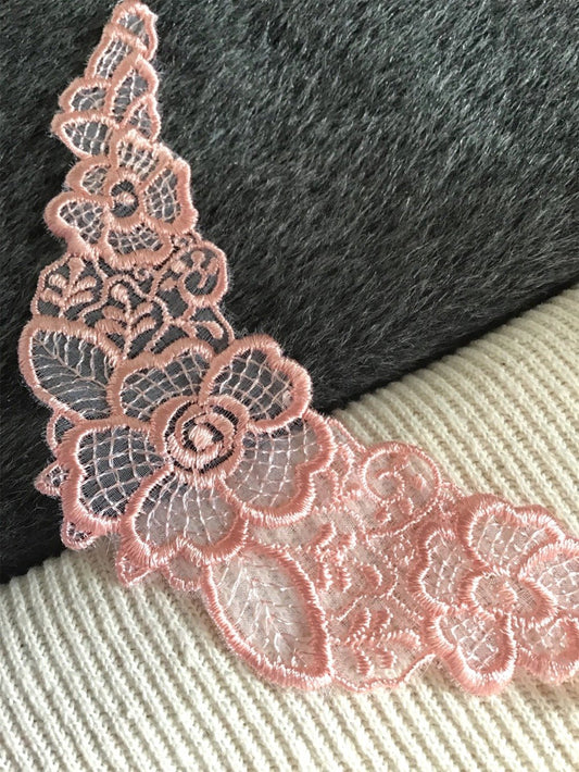 Pink Lace Floral Neckline Collar Venise Vintage Decorative Sew-on Embroidery Applique Patches #5102