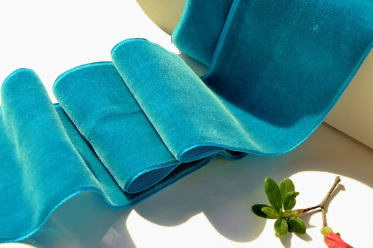 2-7/8" French Velvet Ribbon Cyan Vintage Velvet Ribbon