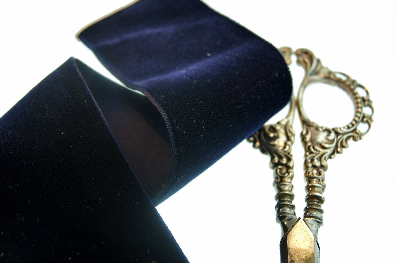 2" French Velvet Ribbon Navy Satn Back Velvet Ribbon Vintage from France 50mm