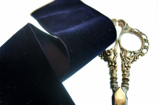 2" French Velvet Ribbon Navy Satn Back Velvet Ribbon Vintage from France 50mm