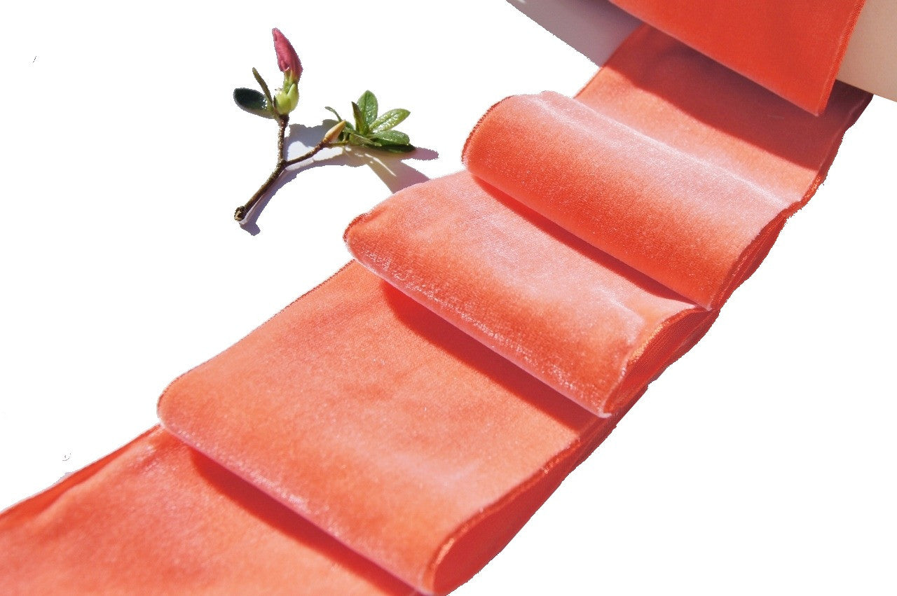 Orange Velvet Ribbon Vintage from France 72mm