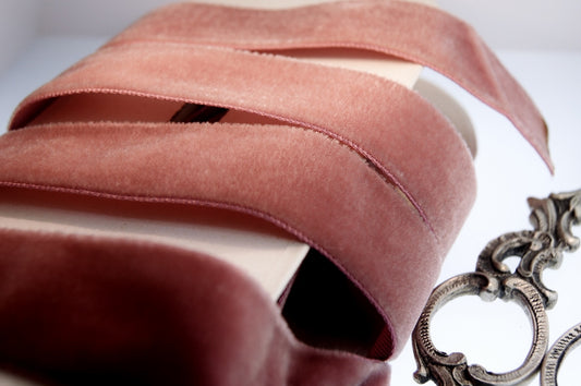 7/8" French Velvet Ribbon Mauve Rose Velvet Ribbon Vintage from France 22mm