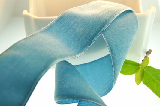 1-3/8" French Velvet Ribbon Old Blue Velvet Ribbon Vintage from France 36mm