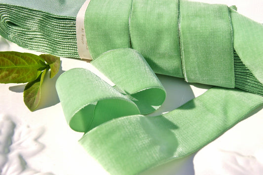 1-3/8" French Velvet Ribbon Light Lime Velvet Ribbon Vintage from France 36mm