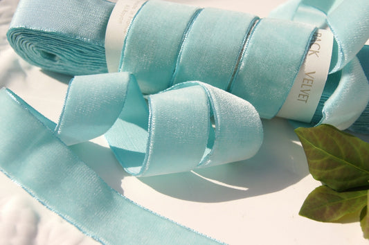 1" French Velvet Ribbon Light Aqua Vintage Velvet Ribbon